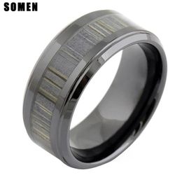 Wedding Rings 9mm Men Vintage Ceramic Zebra Wood Inlay Ring Male Engagement Mens Fashion Jewellery Bague Ceramique Anillos Hombre335a