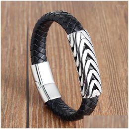 Charm Bracelets Hand Made Men Leather Trendy Bangles Magnetic-Clasp Cowe Braided Mti Layer Wrap Armband Jewelry Gift Drop Delivery Dhp3B
