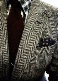 Vintage Business Men Suits Slim Fit Tweed Herringbone Tuxedo Groom For Wedding Notch Lapel Jacket Male Blazer 231221