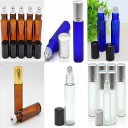 Portable 10ml Mini Roll On Glass Bottles Fragrance PERFUME Amber Blue Clear Frosted Glass Roller Bottles with Staniless Steel Ball In S Jcca