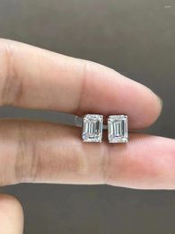 Stud Earrings Test Passed Moissanite Diamond Emerald Cut Women 925 Sterling Silver Earring Bride Wedding Anniversary Fine Jewellery