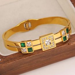 Bangle Greatera Exquisite Stainless Steel Bangles For Women Gold Plated Inlaid White Green Zircon Bracelets Party Jewellery