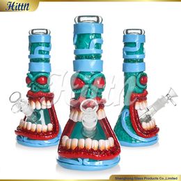 Hookahs Glass Bong 3D Hand Painting Water Pipe Beaker Smoking Pipe Red Eye Monster with 14mm Joint