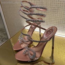 Rene Caovilla Snake Crystal Belge Sandal Rosle PVC PVC Cristallino Scappello Golden Spaccini da sera Spappia