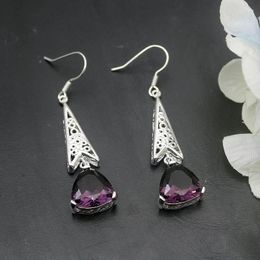 Dangle Earrings Hermosa Royal Fantasy Shiny Purple AmethysSilver Colour For Women Fashion Jewellery 2 1/8 Inch ME005