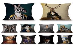 Cushion/Decorative Pillow Nordic Art Posters Style Decorative Cushion Cover Zebra Giraffe Elephant Fashion Animal Wearing Hat Sofa Thr1679962