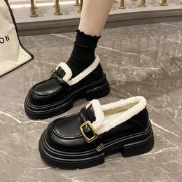 Dress Shoes Fleece Lined Short Snow Boot Slip-On Loafers Women Witner Thicken Warm Peas Wear-resistant Casual Plush Platform Boots