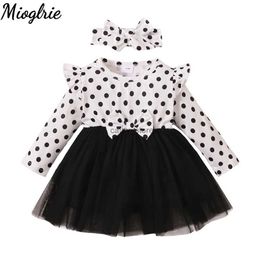 Girl's Dresses 1-3Y Toddler Baby Girl Lace Dress Polka Dot Ruffle Long Sleeve Tutu Gauzy Dresses Set Infants Baby Girl Autumn Clothes DressL231222