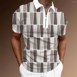 Men's Polos Men Polo Shirt Summer Printed Shirts Short T-Shirt Top Lapel Zipper