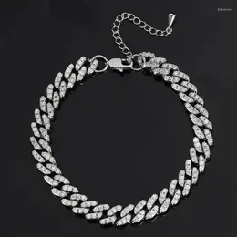 Anklets Iced Out Miami Hiphop Anklet Diamond Cuban Chain S925 Silver Gold Color 9mm Zircon Designer Bracelet Buckle Ankle