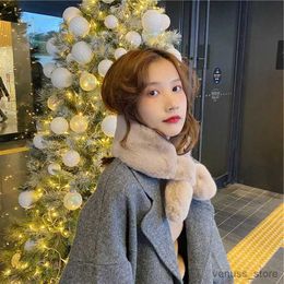 Scarves Wraps Korean Autumn Winter Solid Color Plush Snood Unisex Warm Neck Protection Imitation Rex Rabbit Fur Cross Scarf Collar Female F70