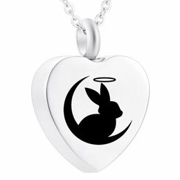 Moon Festival Cremation Ashes Urn Pendant Rabbit Heart Stainless Steel Necklace For Pet Human Memorial Jewelry190S