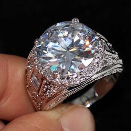 Stunning Wide Band Ring for Men Vintage Fashion Jewelry 14KT White Gold Filled Big Topaz Solitaire CZ Gemstones Male Rings Gift Wi326S