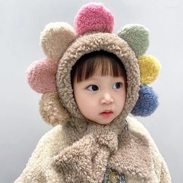 Scarves 1Pc Winter Warm One-Piece Hat Scarf For Kids Plush Cartoon Flower Shape Warmer Neck Ears Cap Baby Bonnet Infant Accessories