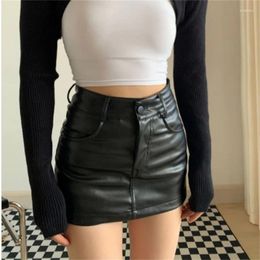Women's Shorts Fashionable High Waist Black PU Leather Mini Skirt Sexy Y2K Street Look