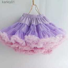 Skirts Pink-Purple Tutu mini skirts For Girl Summer Short Tulle Skirt With Ruffles Above Knee Mini Tulle Little Girls Summer Dress YQ231223