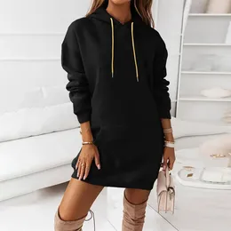 Casual Dresses Women Hoodies Dress Long Sleeve Solid Lightweight Pullover Loose Sweatshirt With Pocket Oversized Baggy Autumn Winter