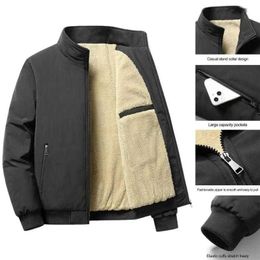 Men's Jackets Men's Jackets Men Jacket with Fleece Lining Cosy Winter Plush Stand Collar Zipper Pocket Stylish Warm Coat for Casual