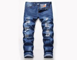 Big Size Mens Classic Straight Leg Ripped Jeans Fashion Designer Slim Fit Washed Solid Hole Biker Hip Hop Blue Denim Pants JB28253283