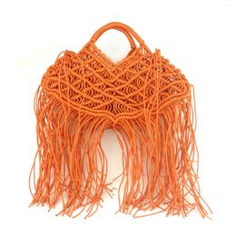 Evening Bags Hollow Handmade Cotton Rope Straw Woven Handbag For Women Fashion Tassel Bag Lady Summer Shoulder Purses