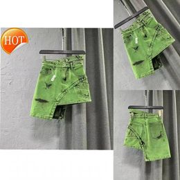 2024SS Green Tie Dye Denim Skirt Women High Waist A-line Short Sexy Girls Asymmetrical Skirt