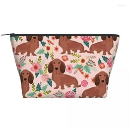 Cosmetic Bags Dachshund Pattern Trapezoidal Portable Makeup Daily Storage Bag Case For Travel Toiletry Jewelry