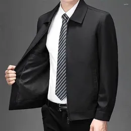 Men's Jackets Men Fall Spring Coat Turn-down Collar Smooth Zipper Closure Cardigan Long Sleeve Solid Color Thin Loose Mid-aged Jacket