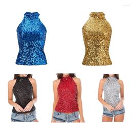 Camisoles & Tanks Womens Sequins Halter Neck Summer Short Vest Tank Tops Sexy Party Club Clothes Pull On Closure Night Out Blouse Dropship