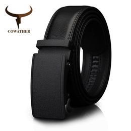 COWATHER Men's Belt Automatic Ratchet Buckle with Cow Genuine Leather Belts for Men cinto Wide 110-130cm length308H