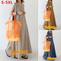 Casual Dresses 2023 Women's Summer Loose Long Maxi O-neck Solid Korean Style Pleated Dress Streetwear Women Elegant Robe Clothing