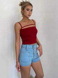 Women's Tanks Girl American Spicy WOMENGAGA 2023 Summer Sexy One Line Neck High Waist Slim Short Elastic Strap Tank Top Sweet 5IOW