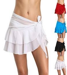 Women Short Skirts Swimwear Ruffle Bandage Sarong Wrap Beach Cover Up Skirt US7341940