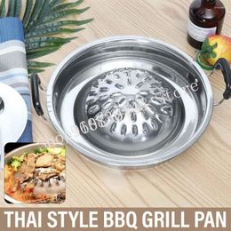 Tools Thai Style BBQ Grill Pan Aluminium Barbecue Topper Stovetop Plate Basket Steamer Cookware Kitchen Cooking 36cm