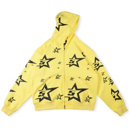 Heavy Made USA Men Web Stars Yellow Zipper Hoodie Autumn Winter Skateboard Unisex Casual Hooded Pullover Sweatshirt 23fw 1223