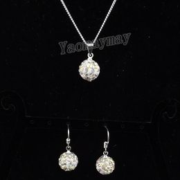 AB Clear Disco Ball Pendant Earrings And Silver Tone Necklace Crystal Jewellery Set 10 Sets Whole237S