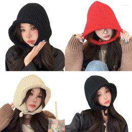 Berets Women Beanie Cap Solid Colour Crochet Earmuff Hat For Skiing Hiking Universal Lady Windproof With Ear Flaps