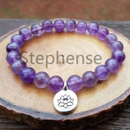 MG0691 Natural 2A Grade Amethyst Bracelet Natural Crystals Healing Heart Chakra Bracelet Trendy Women's Yoga Mala Bracelet316V