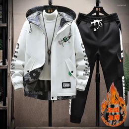 Men's Tracksuits Autumn Winter Thicken Warm Tracksuit Fashion Casual Sets Printing Hooded Jacket Sweatpants 2 Pieces Streetwear