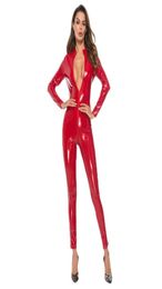 Women039s Jumpsuits 2022 Uniform Interesting Corset Tight Mirror PVC onepiece Leather PU Patent Leather Zipper Pants Bright Sl4870983