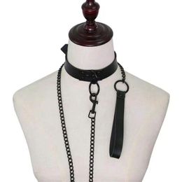 Belts 1pc Sexy Necklace For Women Womens Punk Gothic Leash Collar Black Accessories PU Leather Slave Traction Rope Bondage NeckBel235a