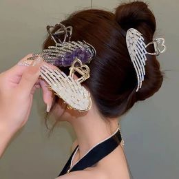 Luxury Shine Geometric Fashion Rhinestone Metal Wings Hair Claw Ponytail Hair Clips Women Barrette Hair Accessories Gifts