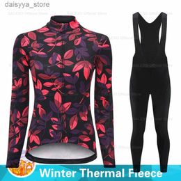 Cycling Jersey Sets Warm 2023 Winter Thermal Fleece Cycling Clothes Women Jersey Suit Outdoor Bike MTB Clothing Bib Pants Set Ropa Maillot CiclismoL231223