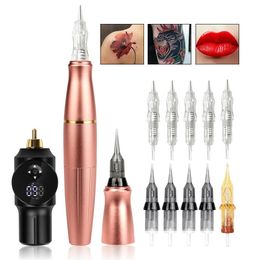 Machine Wireless Tattoo Pen Gun Permanent Makeup Hine 2 Head Wireless Tattoo Power Supply Rca Interface Rotary Tattoo Hine Kit