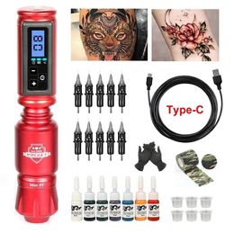 Machine Professional Tattoo Rotary Hine Pen Wireless Set with Batteries with 10pc Ink Cartridge Needles Kit Rocket Tattoo Hine Kit