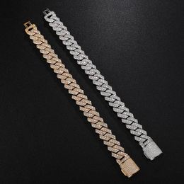 Hip Hop 10MM 12MM 14MM 2Row Cuban Prong Chain Bling Iced Out Box Buckle Copper Cubic Zirconia Bracelet For Men Jewelry Link 286W