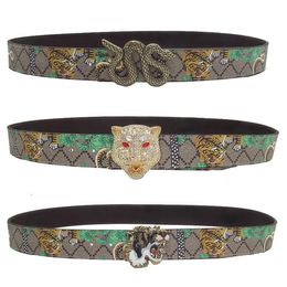 Western Print Leather Tiger Rhinestone Dragons Snake Alloy Buckle Men Jeans Causal Pants Belt287y