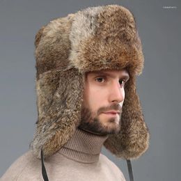 Berets Fur Hat For Men Russian Winter Thickened Outdoor Warm Ear Protection