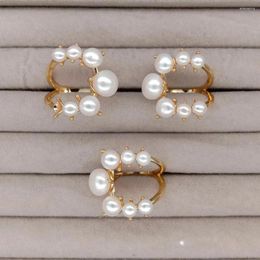 Cluster Rings 5 PCS Freshwater Cultured White Pearl Ring Gold Plated Women Jewellery For Wedding Party