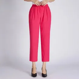 Women's Pants Mother Women Summer Elastic High Waist Classical Pantalones Candy Colour 83CM Casual Straight Ankle Length Baggy Trousers