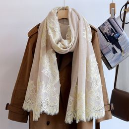 New High-end 100% Cashmere Scarf with Lace Splicing for Autumn and Winter Warmth, Long Towel, Air-conditioned Room Shawl Gift